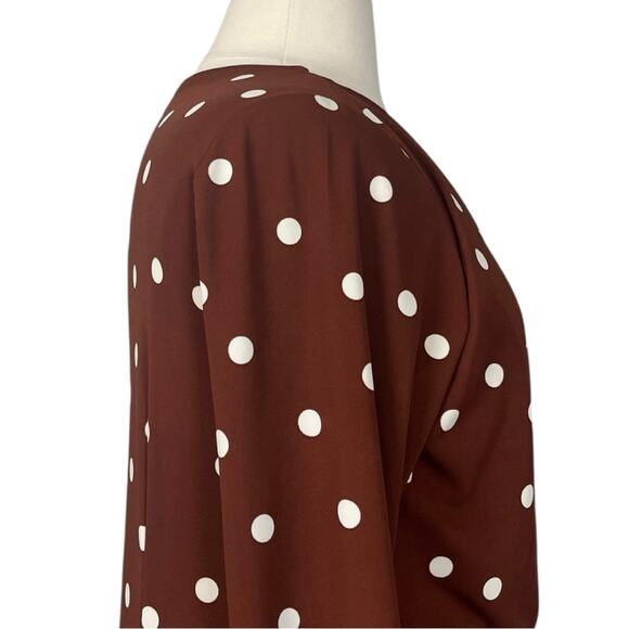 Talbots Wrap Dress V-neck 3/4 sleeves Brown White Polka Dot Women’s Plus Size 1X - Picture 10 of 15